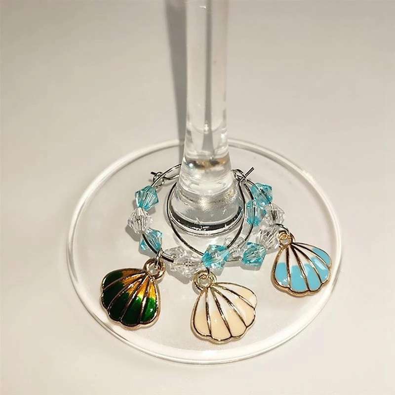 6pcs Wine Glass Cup Rings Ocean Style Markers Party Glass Pendant