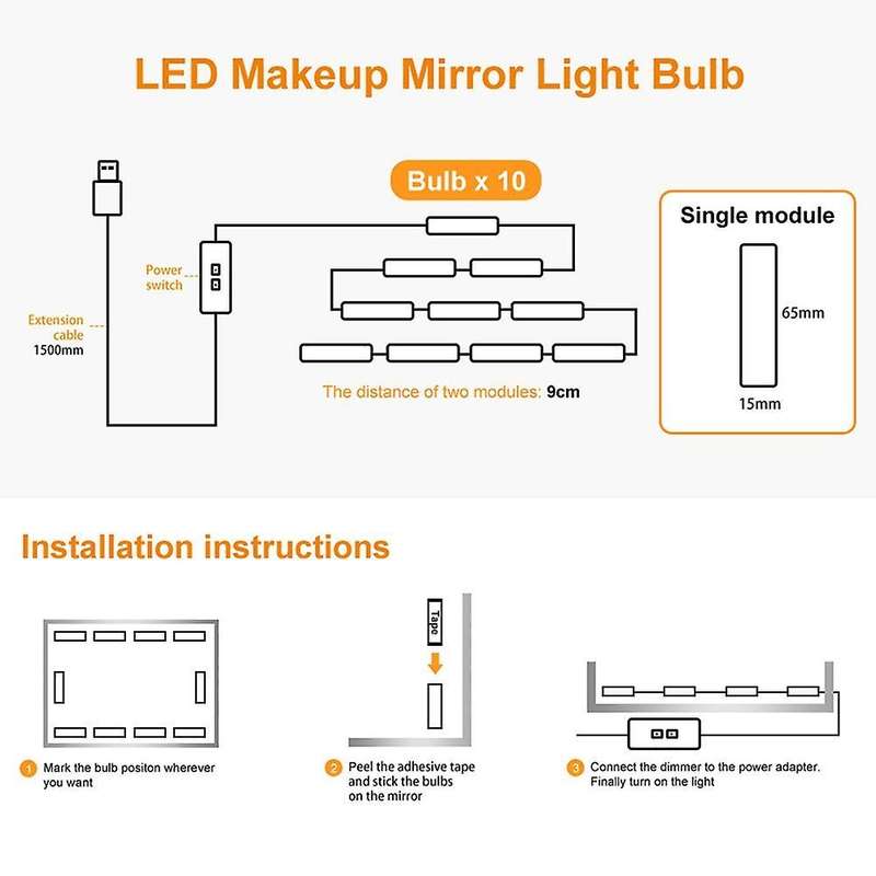 Usb Vanity Hand Sweep Sensor Led Wall Lamp Dimmable Dressing,6 Bulbs