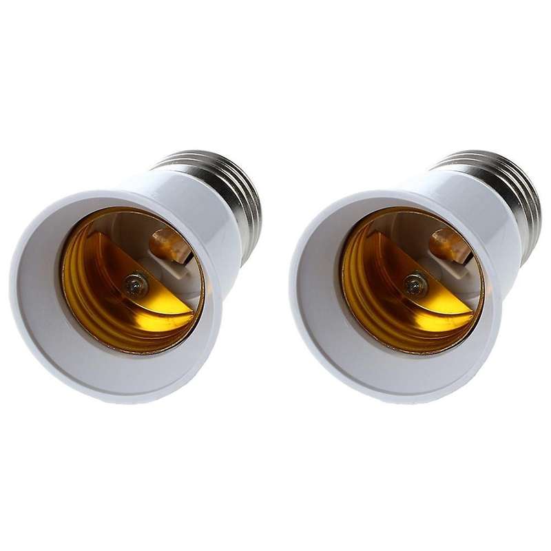 2x E27 to E27 Bulb Holder Silver Tone White Adapter Extender