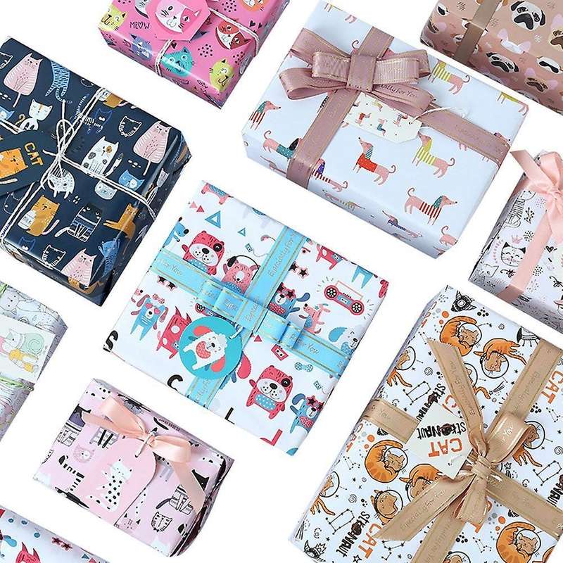 Pet Pattern Birthday Wrapping Paper Set Of 9,present Gift for Kids