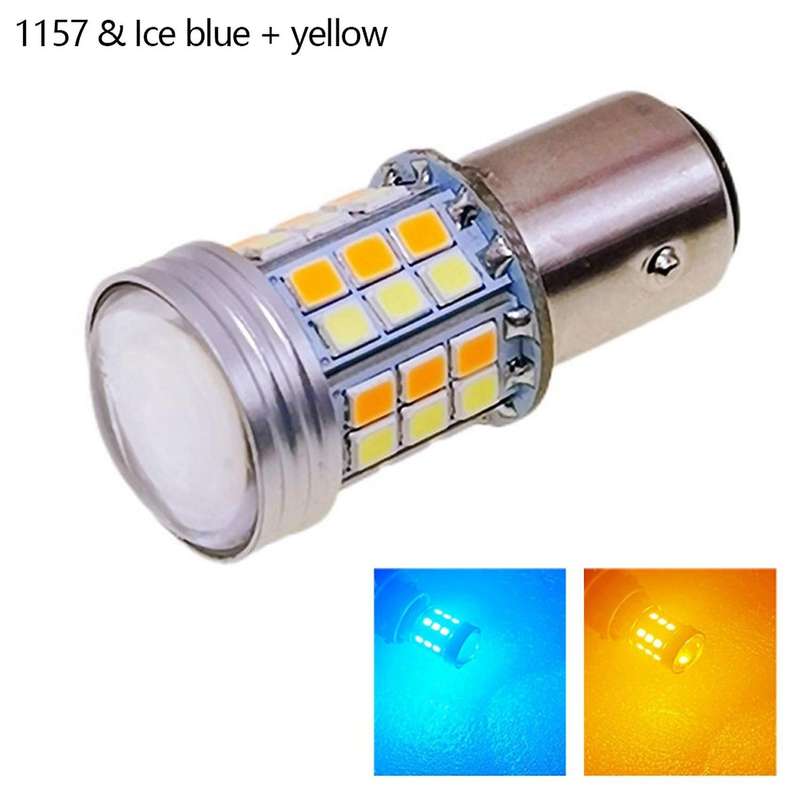 2pcs Led Bulb Bay15d P21/5w 45smd Dual Color Light Ice Blue+yellow