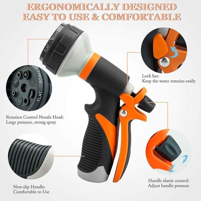 Garden Hose Nozzle High Pressure Heavy Duty 8 Pattern, 5 Pieces