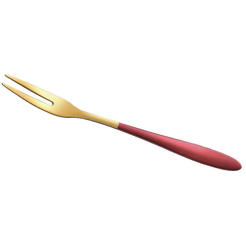 5pieces Of 5inch Stainless Steel Fruit Fork Two Tooth Fork Red Gold