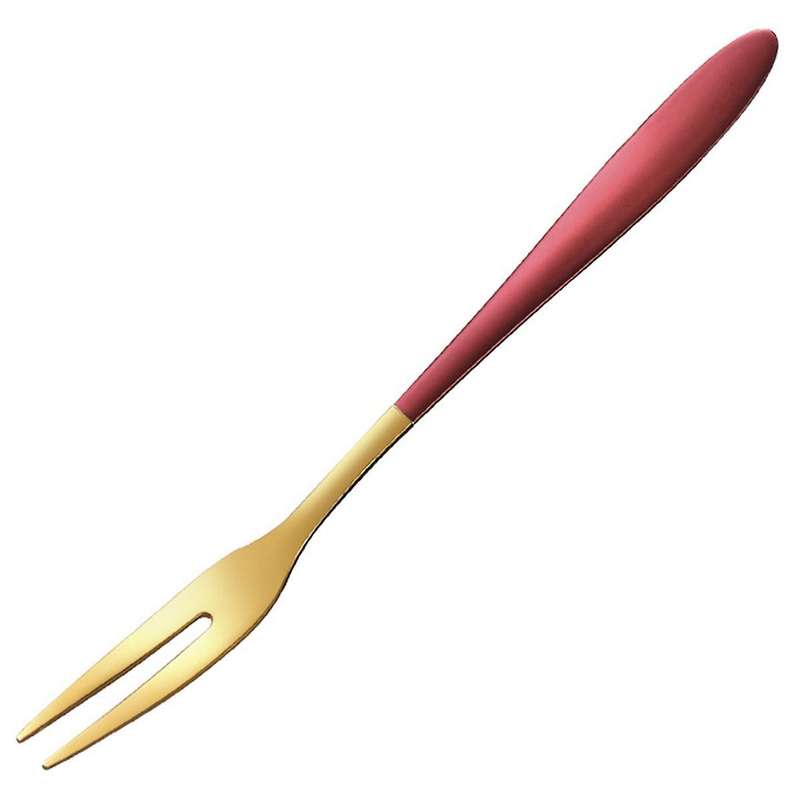 5pieces Of 5inch Stainless Steel Fruit Fork Two Tooth Fork Red Gold