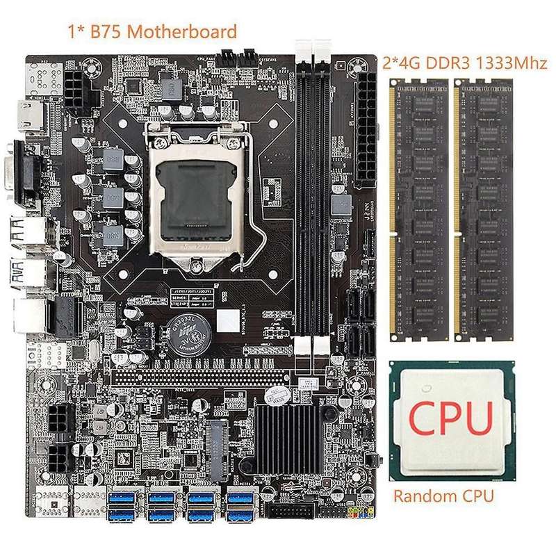 B75 Eth Mining Motherboard+cpu+2x4g Ddr3 1333mhz Ram Lga1155 8xpcie