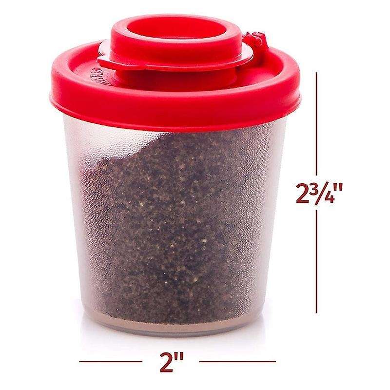 2 Medium Salt and Pepper Shakers with Red Covers Lids Jar Dispenser
