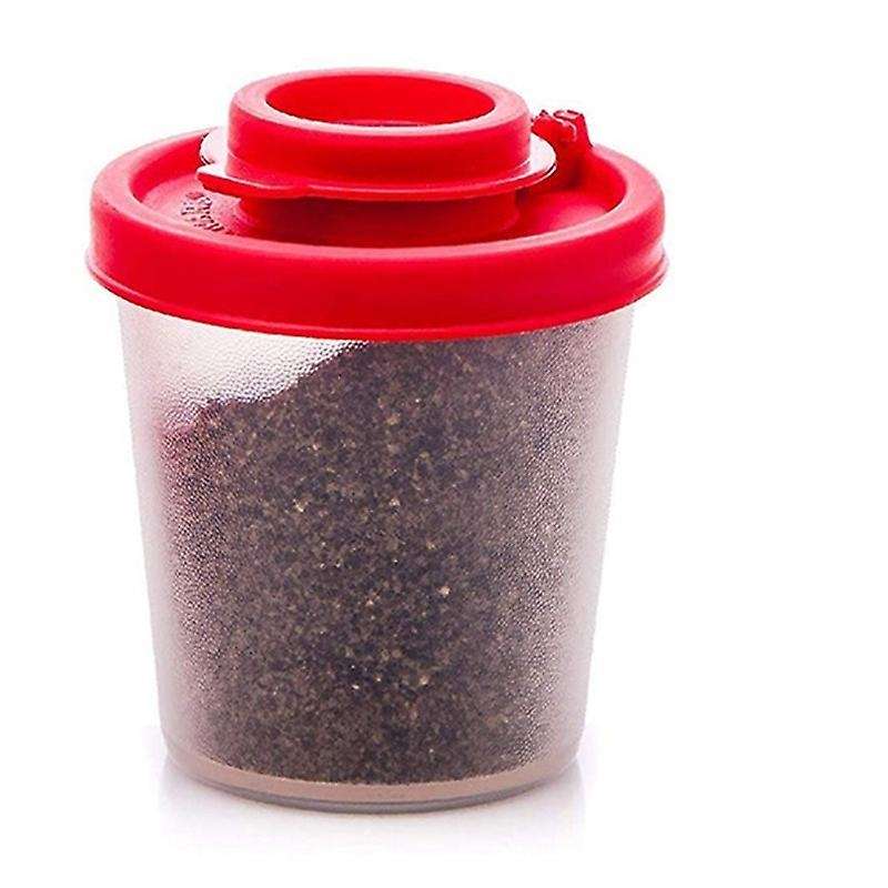 2 Medium Salt and Pepper Shakers with Red Covers Lids Jar Dispenser