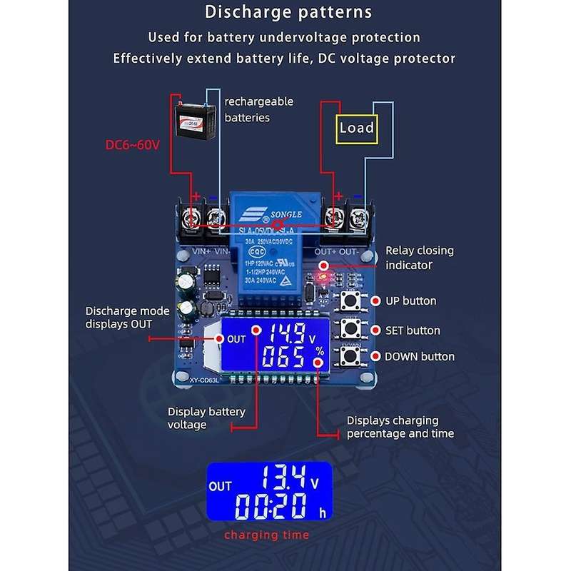 Dc6-60v 30a Battery Charging Control Module Lcd Display Xy-cd63l