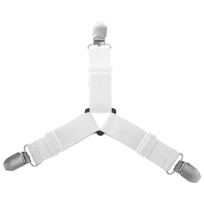 4x 3-way Adjustable Bed Sheet Holders Metal Clips (white)