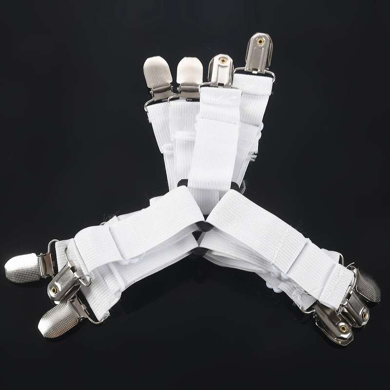 4x 3-way Adjustable Bed Sheet Holders Metal Clips (white)