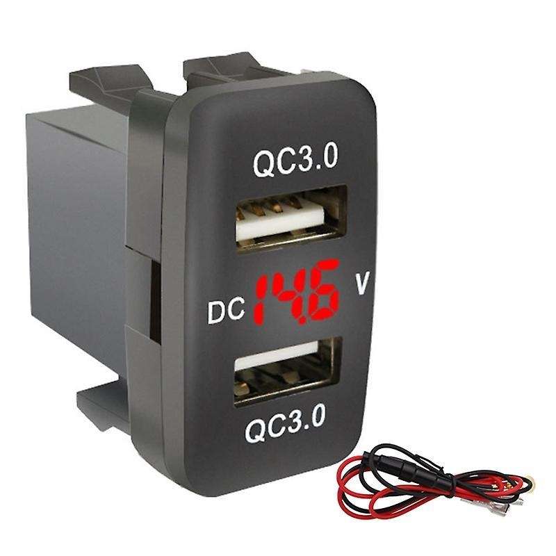 Car Dual Usb3.0 Fast Charge with Display Voltmeter Black and Red