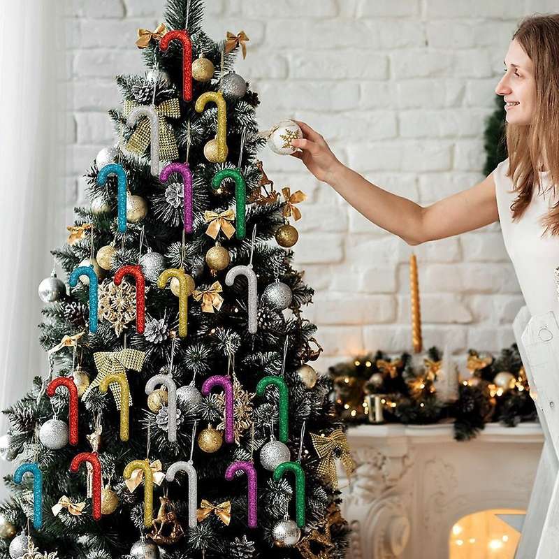 Shiny Crutch Merry Christmas Decoration Pvc Color Xmas Tree Hanging