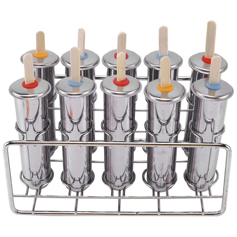 Stainless Steel Popsicle Molds Ice Cream Sticks Brush 10 Molds