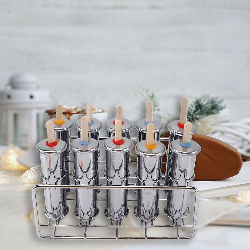 Stainless Steel Popsicle Molds Ice Cream Sticks Brush 10 Molds