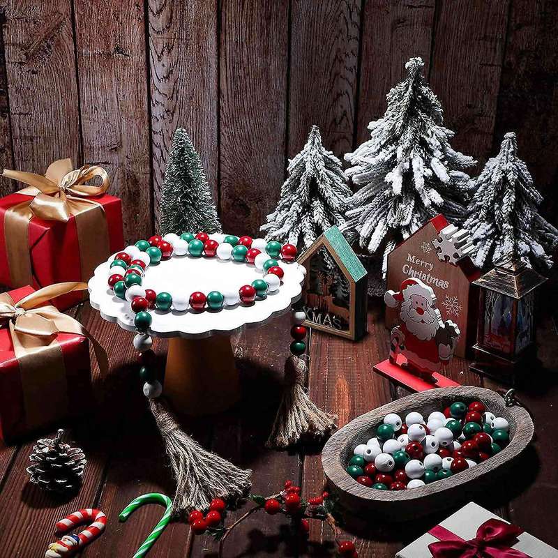 165 Pcs Christmas Wood Beads for Craft Farmhouse Xmas Home Decor Diy