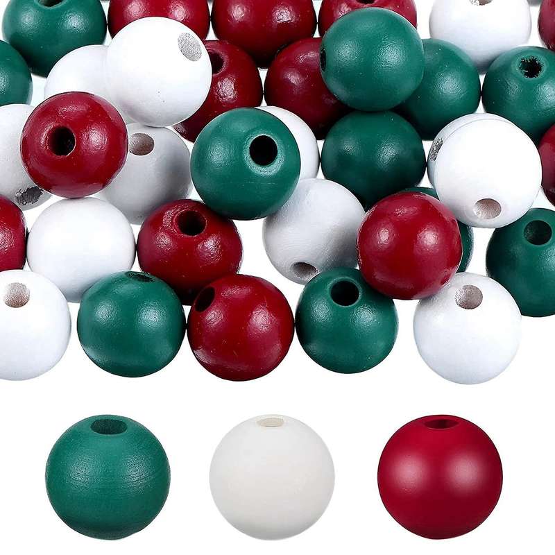 165 Pcs Christmas Wood Beads for Craft Farmhouse Xmas Home Decor Diy
