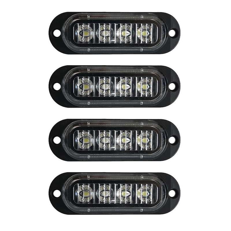4pcs 4led Led Light Head Emergency Beacon Hazard Warning Light White