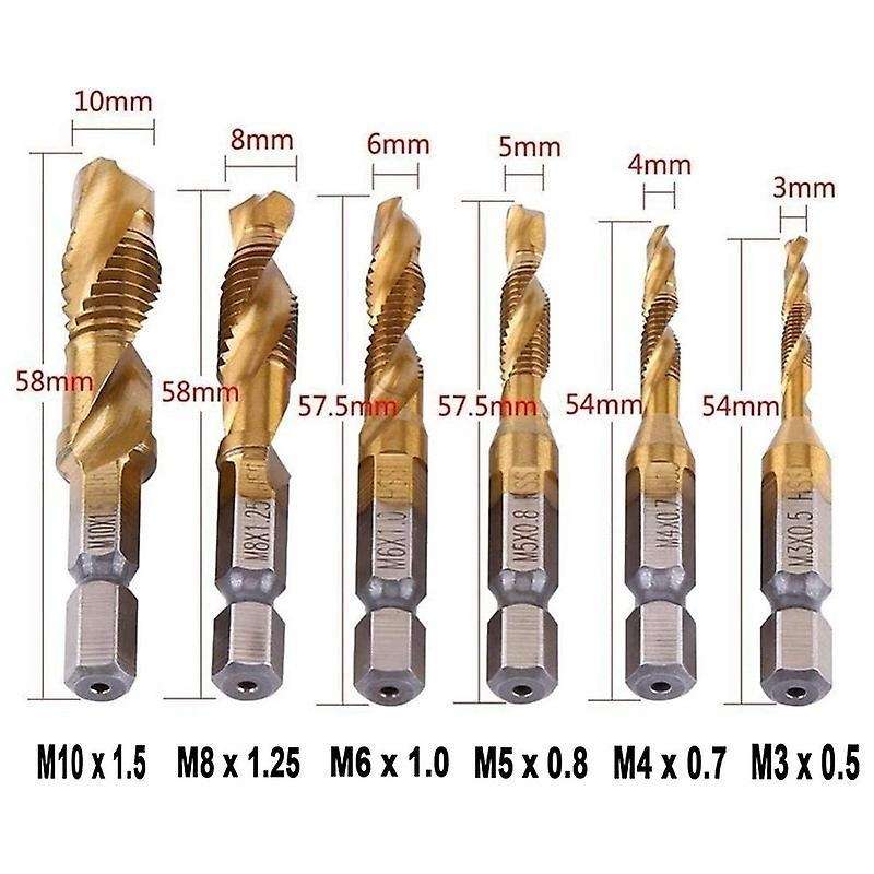 Drill Tap Bit, 6 Pack Combination Drill Tap Bit Set Screw Tapping Sae
