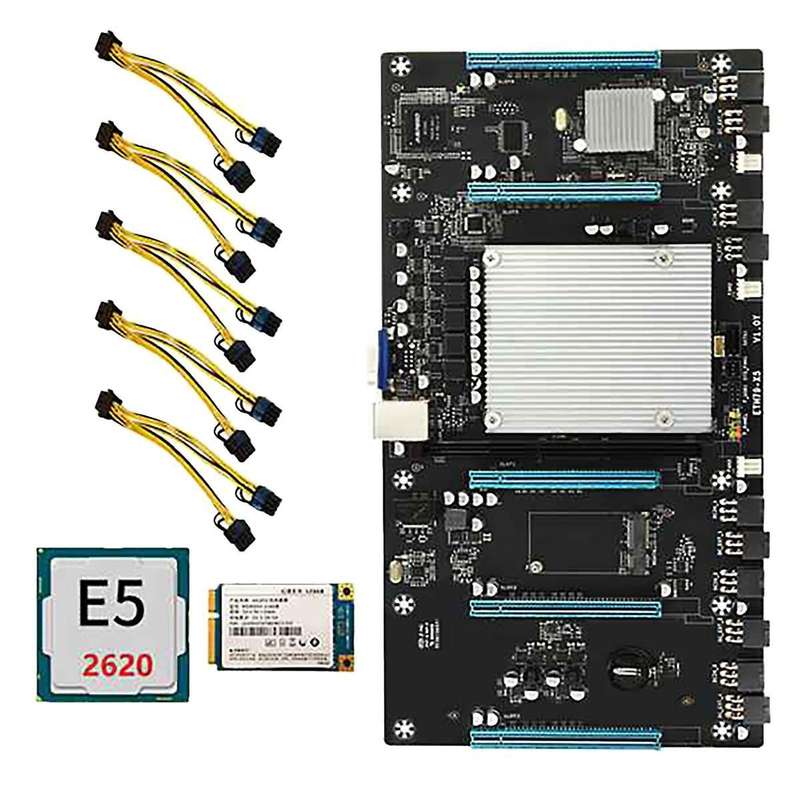 Btc Mining Motherboard with E5 2620 Cpu+128g Ssd+5 Power Cables
