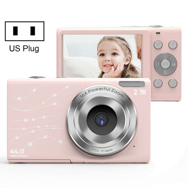 DC402 2.4 inch 44MP 16X Zoom 1080P Full HD Digital Camera Children Card Camera, US Plug (Pink)