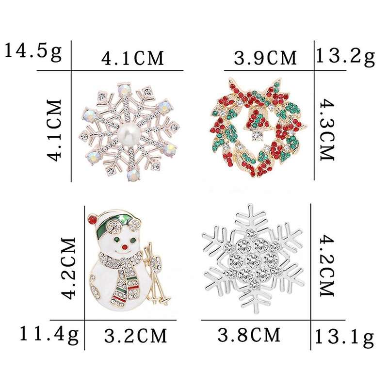 Christmas Ornaments Creative Diamond Snowflake Snowman Bells Brooch