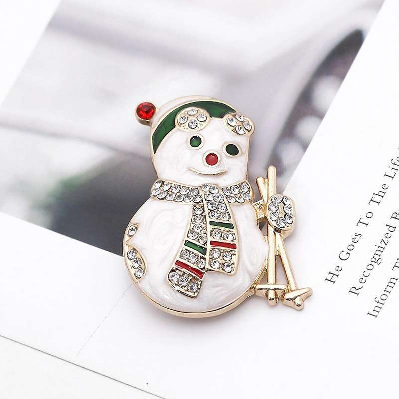 Christmas Ornaments Creative Diamond Snowflake Snowman Bells Brooch