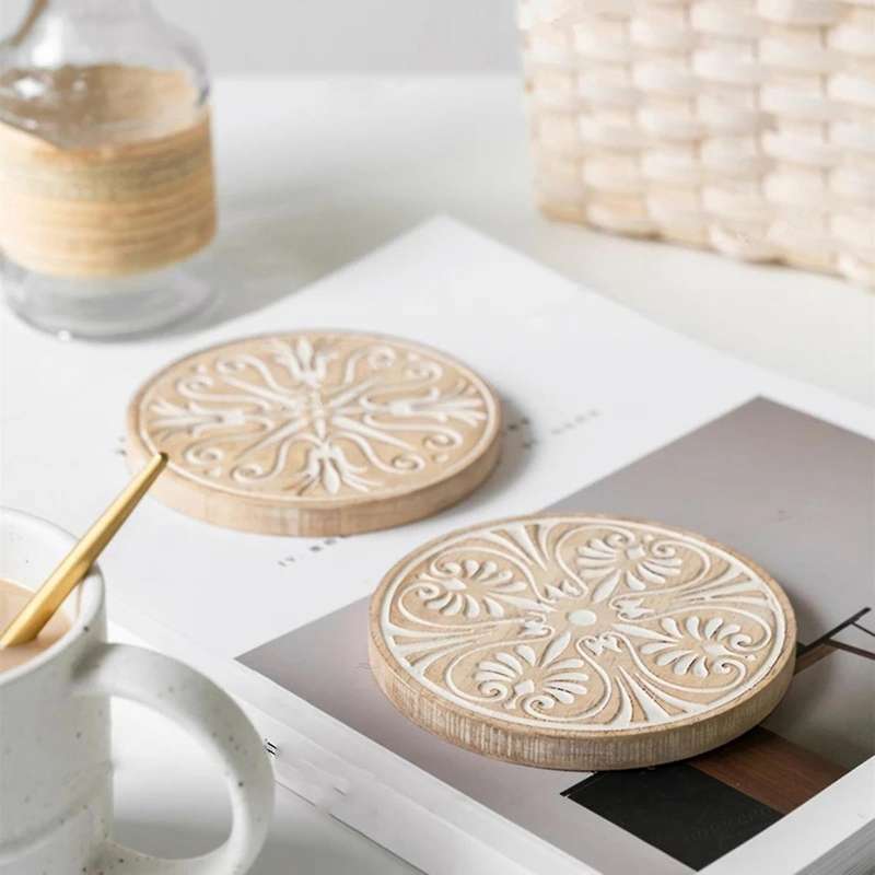 Round Potholder Cork Wood Pallet Coaster Heat Resistant Mat Mug B