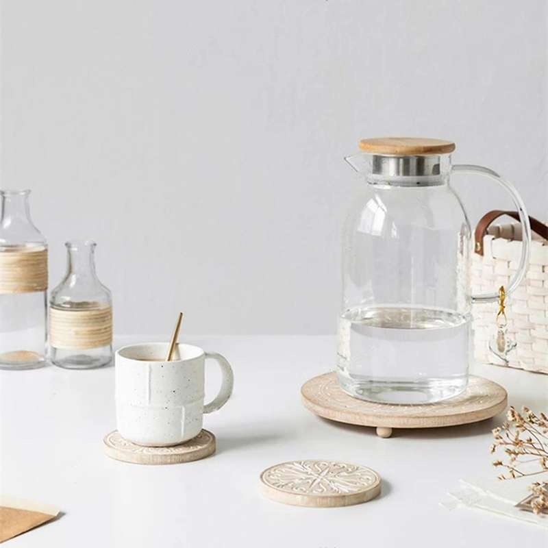 Round Potholder Cork Wood Pallet Coaster Heat Resistant Mat Mug B