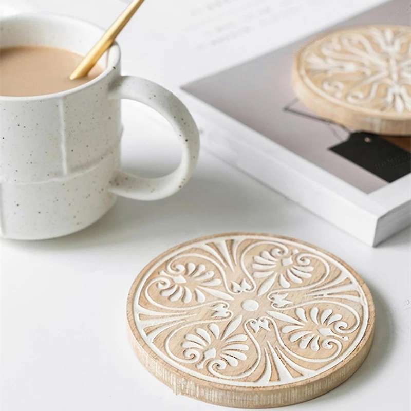 Round Potholder Cork Wood Pallet Coaster Heat Resistant Mat Mug B