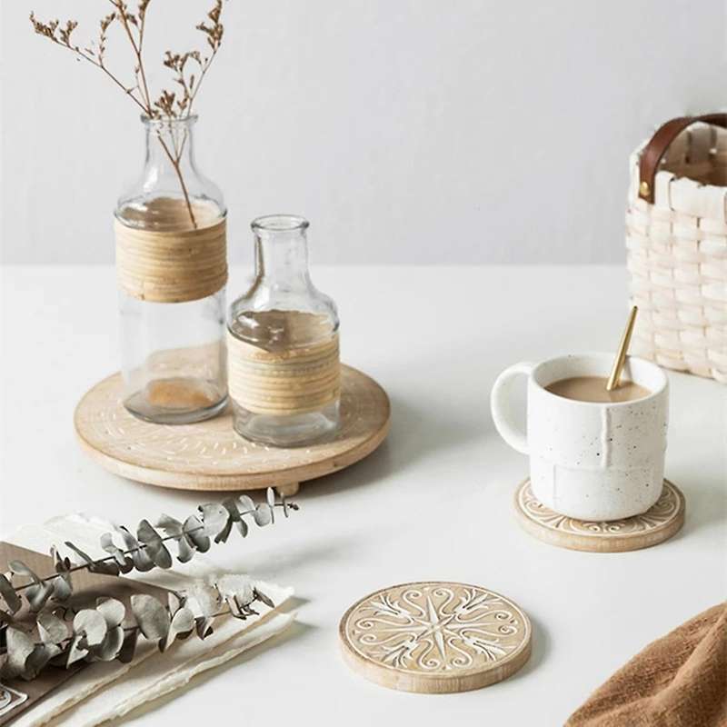 Round Potholder Cork Wood Pallet Coaster Heat Resistant Mat Mug B