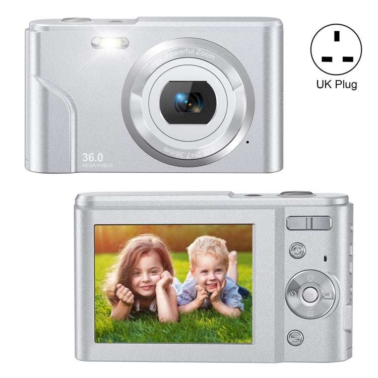 DC311 2.4 inch 36MP 16X Zoom 2.7K Full HD Digital Camera Children Card Camera, UK Plug (Silver)
