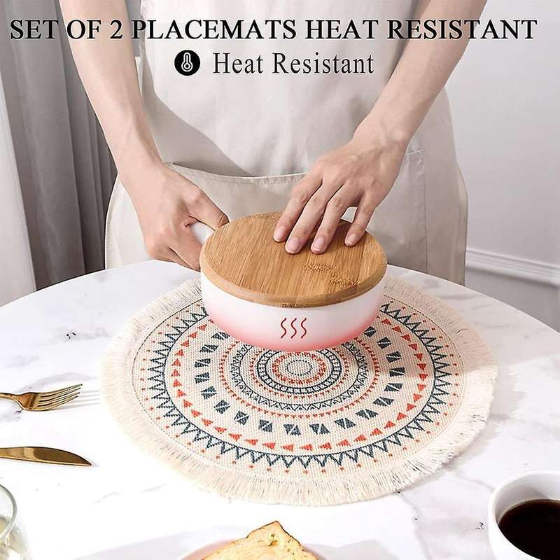 Set Of 2 Breakfast Placemats Round Placemats Non-slip Multicolor