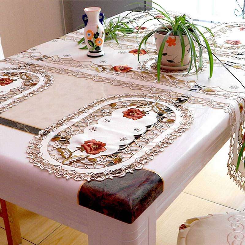 Set Of 4 Round Floral Placemats White Vintage Embroidered Lace