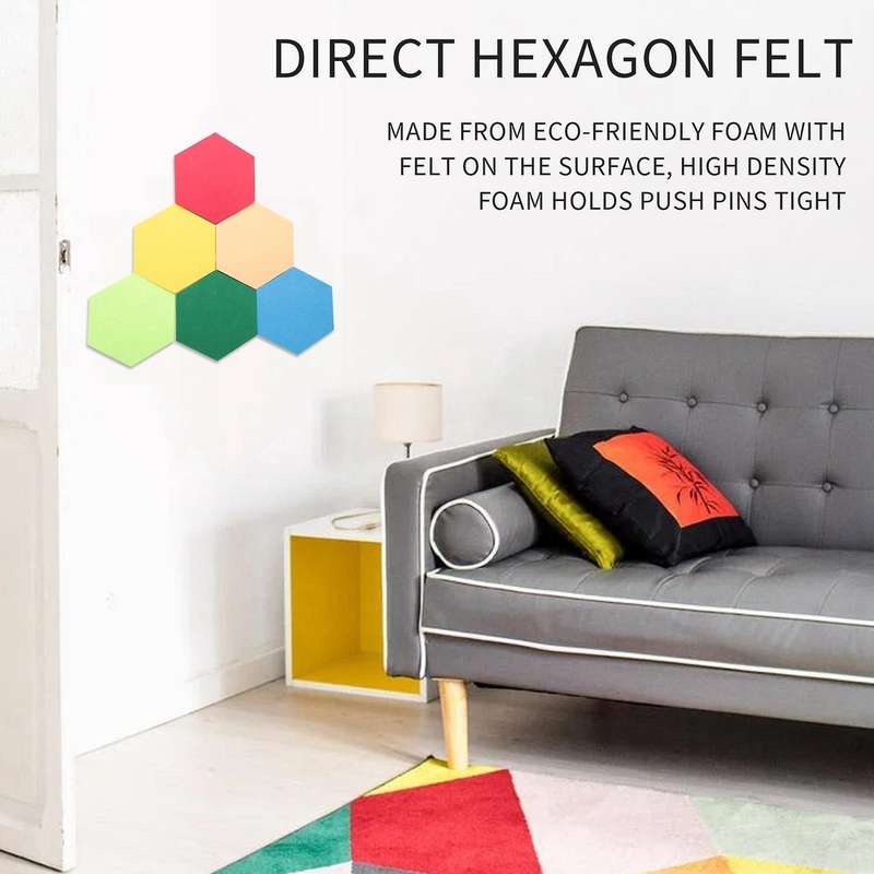 12 Pack Hexagon Felt Pin Board with 12 Pushpins 5.5 X 5 X 0.2 Inches