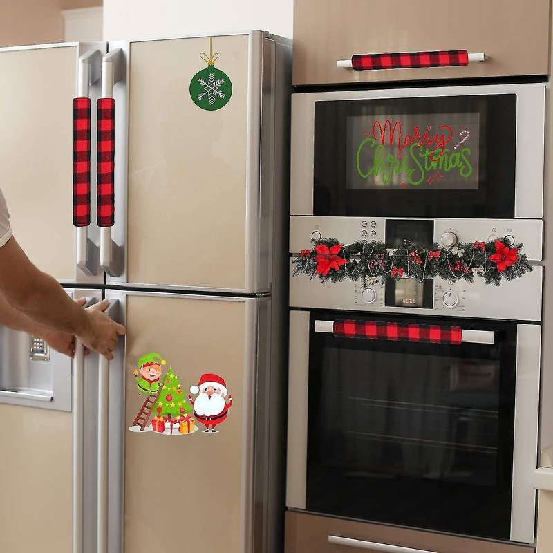 4 Pieces Christmas Refrigerator Door Handle Cover Red and Black Plaid