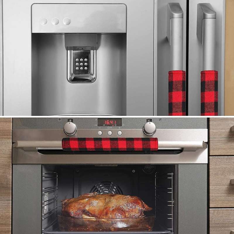 4 Pieces Christmas Refrigerator Door Handle Cover Red and Black Plaid