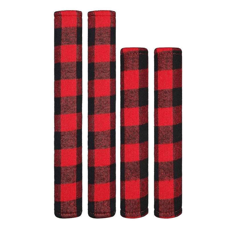 4 Pieces Christmas Refrigerator Door Handle Cover Red and Black Plaid