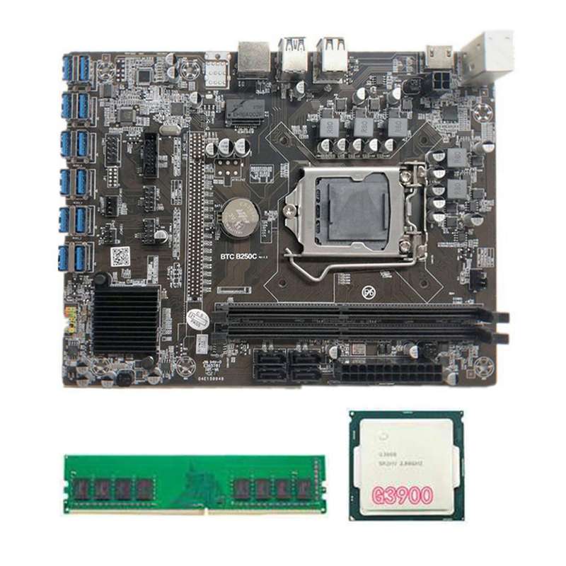B250c Btc Miner Motherboard with G3900 Cpu+ddr4 4gb 2666mhz Ram