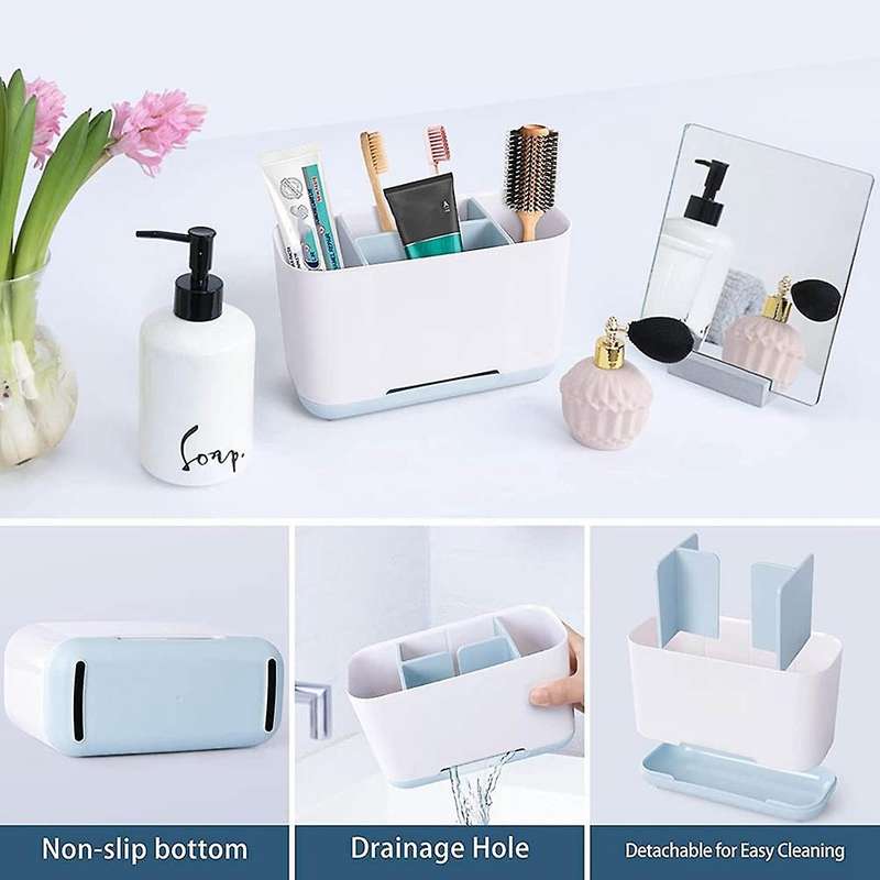 Bathroom Toothbrush Holder with Drain and Anti-slip Base Large