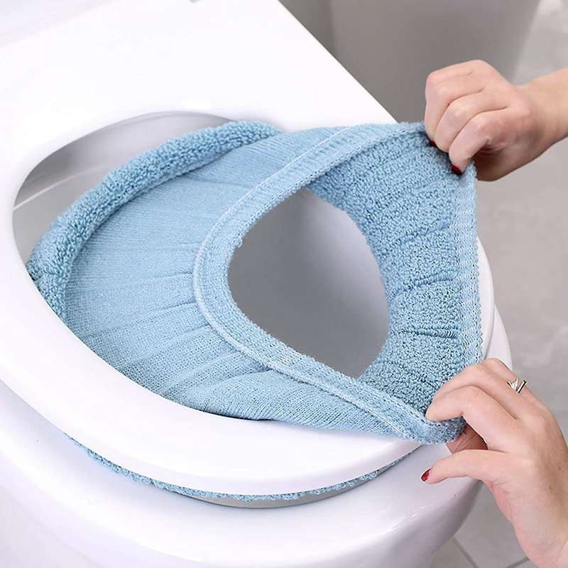 2pc Soft Plush Toilet Cover,washable Cloth Toilet Seat Cover,handle