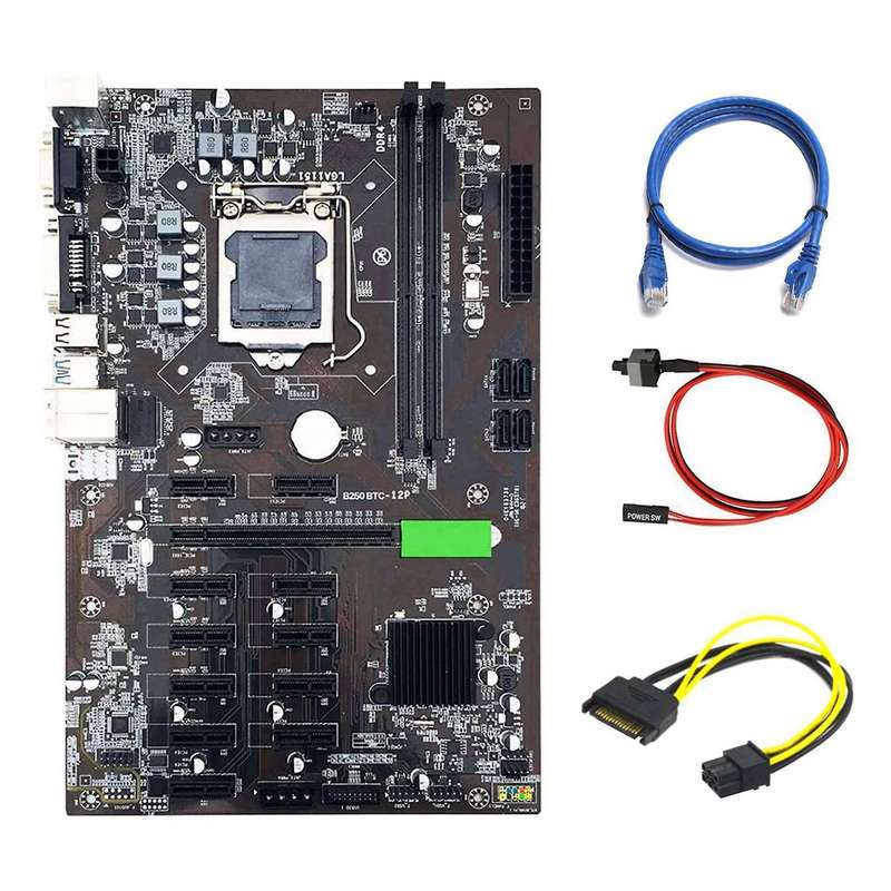 Motherboard with Sata 15pin to 6pin Cable+rj45 Cable+switch Cable