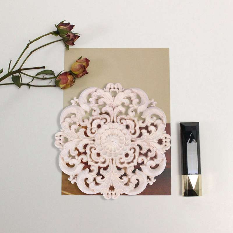2x Woodcarving Furniture Solid Wood Door Applique Flower 12x12x2cm