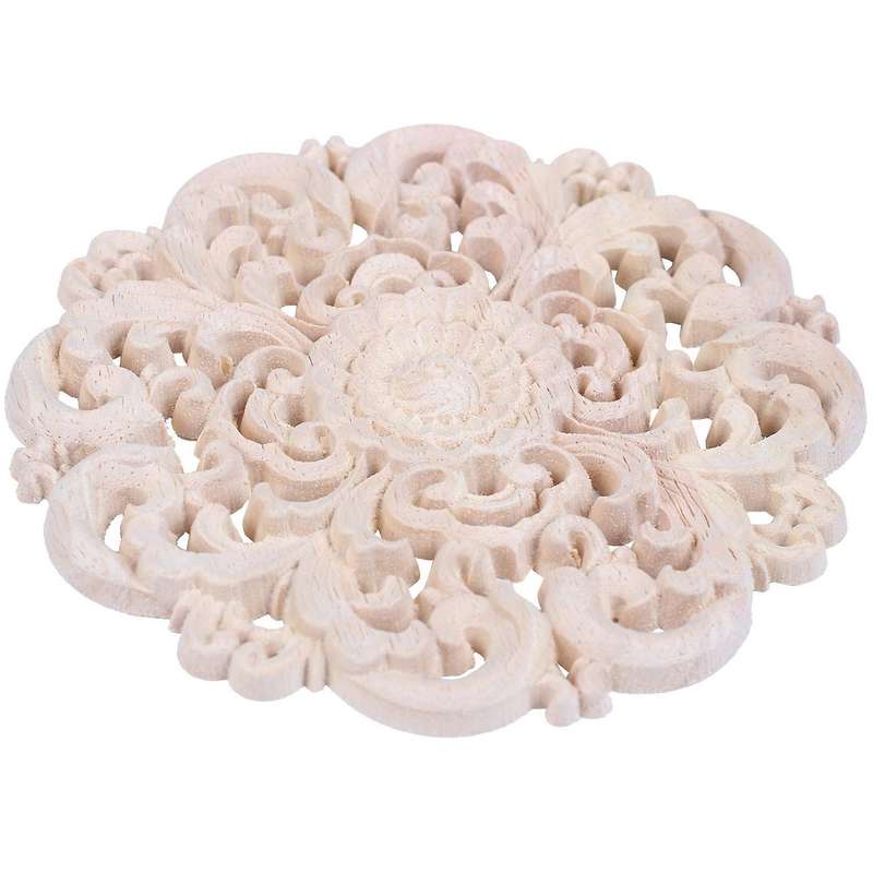 2x Woodcarving Furniture Solid Wood Door Applique Flower 12x12x2cm