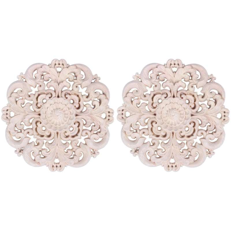 2x Woodcarving Furniture Solid Wood Door Applique Flower 12x12x2cm