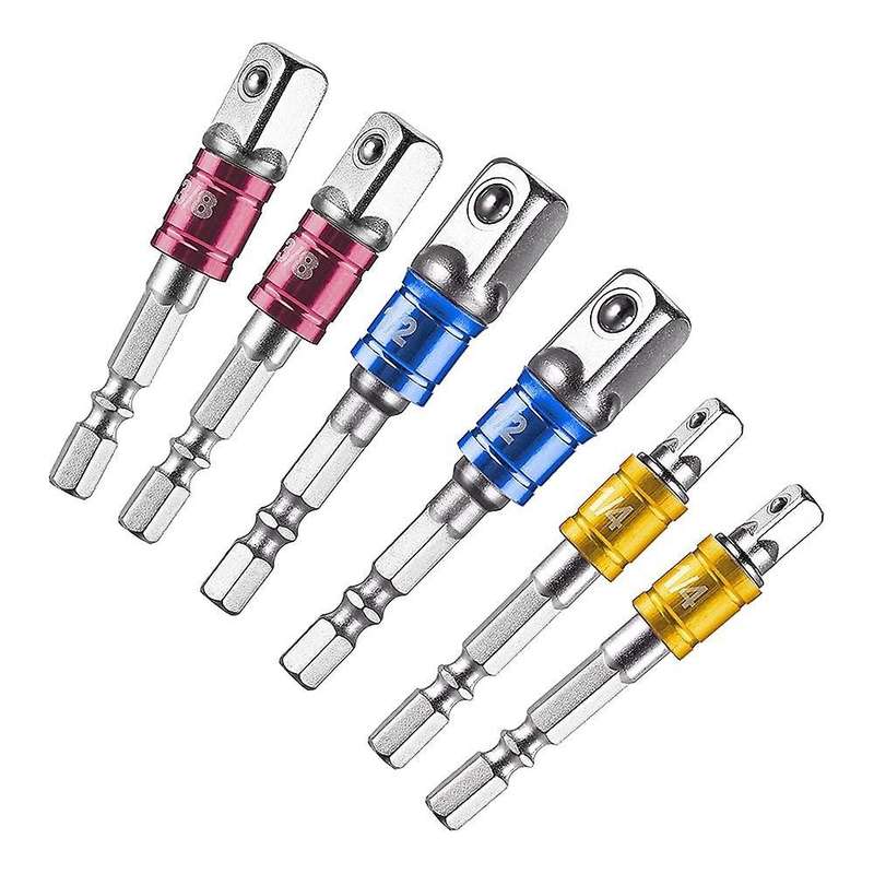 6pc Impact Driver Bits 1/4inch,3/8inch 1/2inch Socket Adapter(silver)