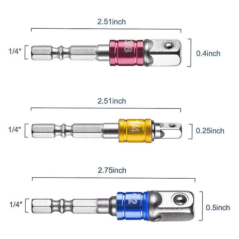 6pc Impact Driver Bits 1/4inch,3/8inch 1/2inch Socket Adapter(silver)