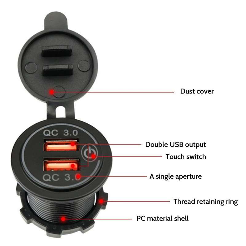 Dual Usb Qc3.0 Usb Charger Socket Power Outlet with Touch Switch B