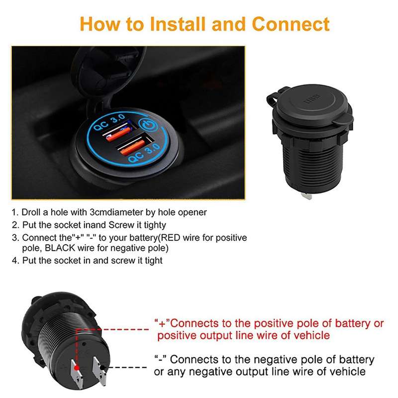 Dual Usb Qc3.0 Usb Charger Socket Power Outlet with Touch Switch B