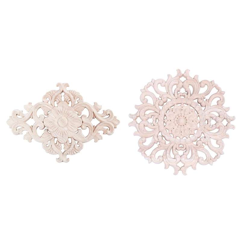 Wood Carved Onlay Applique Unpainted Flower Walls Decor Type:21x15cm
