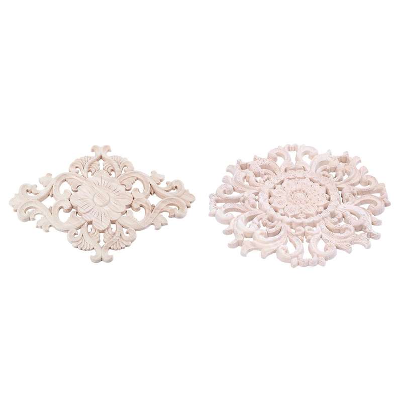 Wood Carved Onlay Applique Unpainted Flower Walls Decor Type:21x15cm